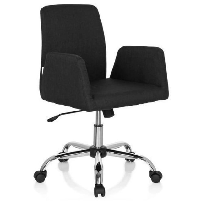 Silla Home Office FLOW negra con tapizado de tela y base de estrella cromada con ruedas de hjh OFFICE