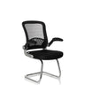 Silla de viga voladiza FLYER PRO V negra con respaldo de malla, reposabrazos y estructura cromada de hjh OFFICE