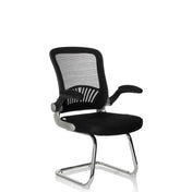 Silla de viga voladiza FLYER PRO V negra con respaldo de malla, reposabrazos y estructura cromada de hjh OFFICE