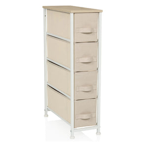 Cómoda beige FOLDRESS S con cuatro cajones de tela y tablero de madera clara de hjh LIVING