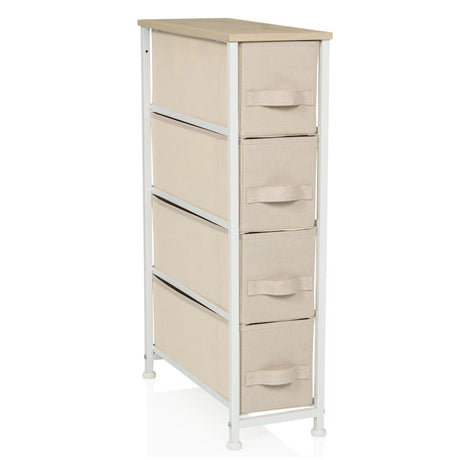 Cómoda beige FOLDRESS S con cuatro cajones de tela y tablero de madera clara de hjh LIVING