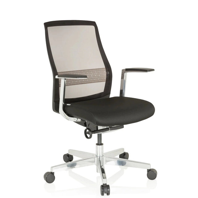 Silla alta gama FOUNTAINE PRO con tapizado negro, respaldo de malla y base de aluminio de hjh OFFICE