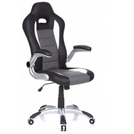 Silla gaming GAME SPORT en negro, gris y blanco con asiento envolvente y base plateada de hjh OFFICE
