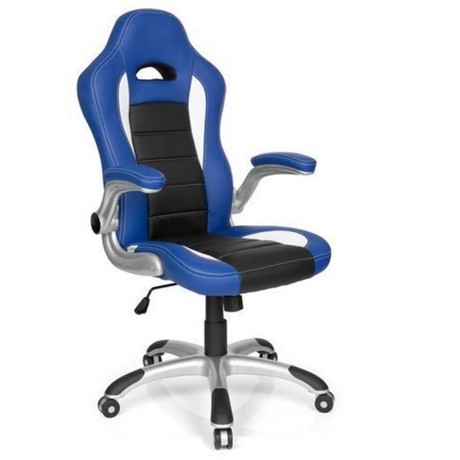Silla gaming GAME SPORT en azul y negro con base plateada de hjh OFFICE