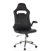 Silla gaming GAME SPORT PRO negra con tapicería de cuero sintético y base cromada de MyBuero
