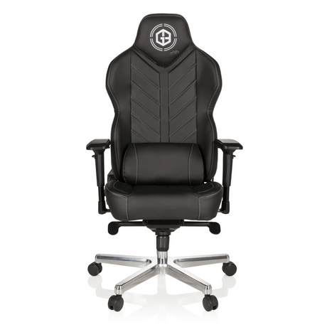 Silla gaming GAMEBREAKER COLOSSUS negra con tapizado de cuero sintético y base de estrella pulida de hjh OFFICE