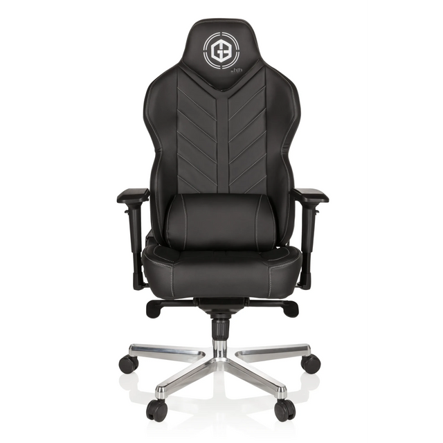 Silla gaming GAMEBREAKER COLOSSUS negra con tapizado de cuero sintético y base de estrella pulida de hjh OFFICE