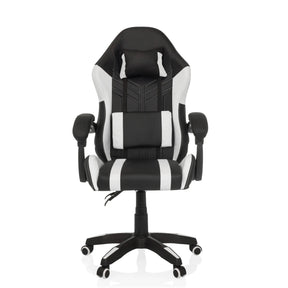 Silla gaming GAMEBREAKER W02 en blanco y negro con cojines cervical y lumbar y ruedas de MyBuero