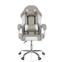 Silla gaming GAMEBREAKER W03 en gris y blanco con cojines cervical y lumbar y base plateada de MyBuero