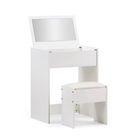 Tocador Glamdesk en blanco con espejo integrado y taburete acolchado a juego de hjh LIVING