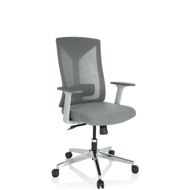 Silla de oficina profesional HALIFAX gris con respaldo de malla y base pulida de hjh OFFICE