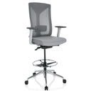 Silla de mostrador HALIFAX WORK gris con respaldo de malla, aro reposapiés y base con ruedas de hjh OFFICE