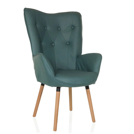 Sillón tapizada HAVENIO I en color verde menta con capitoné y patas de madera clara de hjh LIVING