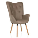 Sillón tapizado marrón HAVENIO I con capitoné y patas de madera clara de hjh LIVING