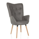 Sillón tapizado gris HAVENIO I con capitoné y patas de madera clara de hjh LIVING