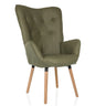 Sillón tapizada verde HAVENIO I con capitoné y patas de madera clara de hjh LIVING
