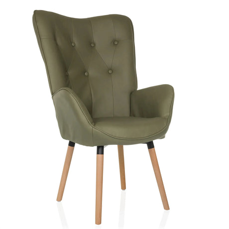 Sillón tapizada verde HAVENIO I con capitoné y patas de madera clara de hjh LIVING