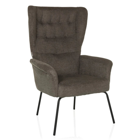 Sillón tapizada HAVENIO en gris oscuro con respaldo acolchado y patas de metal negras de hjh LIVING