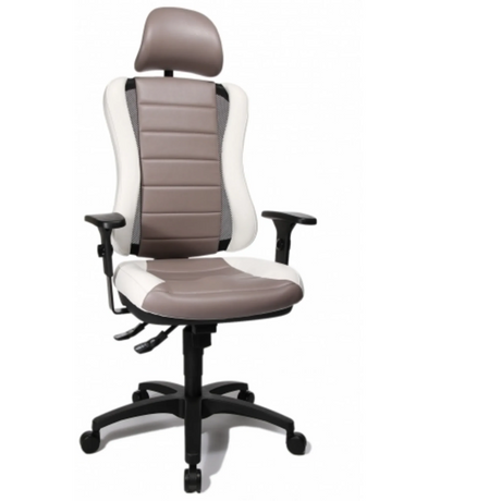 Silla de oficina profesional HEAD POINT RS en blanco y marrón con reposacabezas y reposabrazos de Topstar