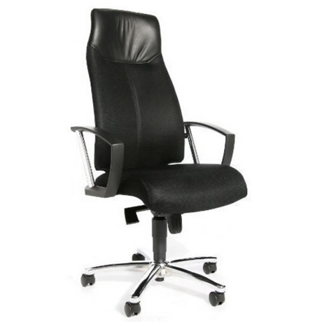 Sillón de oficina profesional HIGH SIT UP negro con respaldo de malla, reposabrazos y base de estrella de Topstar