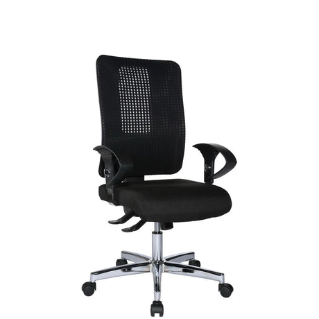 Silla de oficina profesional HJH SITNESS WORK en negro con respaldo de malla y base cromada de Topstar