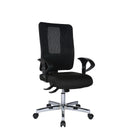 Silla de oficina profesional HJH SITNESS WORK en negro con respaldo de malla y base cromada de Topstar