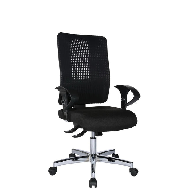 Silla de oficina profesional HJH SITNESS WORK en negro con respaldo de malla y base cromada de Topstar