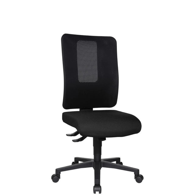 Silla de oficina profesional HJH WORK BASIC negra con respaldo de malla y base con ruedas de Topstar
