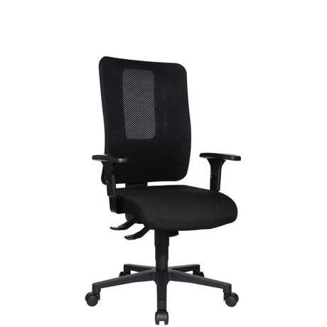 Silla de oficina profesional HJH WORK PRO en negro con respaldo de malla y reposabrazos de Topstar