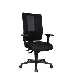 Silla de oficina profesional HJH WORK PRO en negro con respaldo de malla y reposabrazos de Topstar