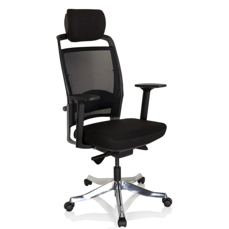 Silla de oficina profesional IKAST I en negro con respaldo de malla y reposacabezas de hjh OFFICE