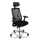Silla alta gama INSPERO en negro con respaldo de malla, reposacabezas y base de cromo de hjh OFFICE