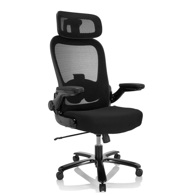 Silla giratoria XXL INSTRUCTOR SW I PRO negra con respaldo de malla, reposacabezas y reposabrazos de hjh OFFICE