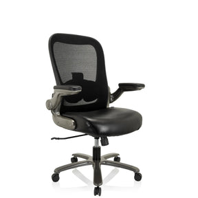 Silla giratoria XXL INSTRUCTOR T I en negro con asiento de cuero sintético y respaldo de malla de hjh OFFICE
