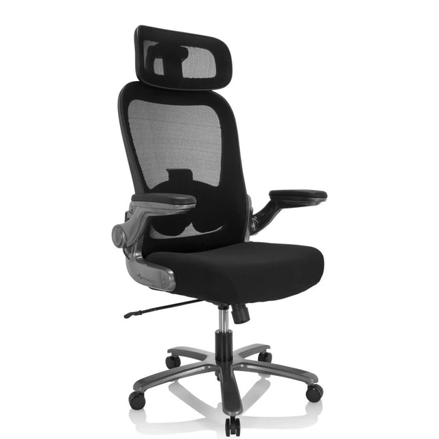 Silla giratoria XXL INSTRUCTOR T I PRO negra con respaldo de malla, reposacabezas y reposabrazos de hjh OFFICE
