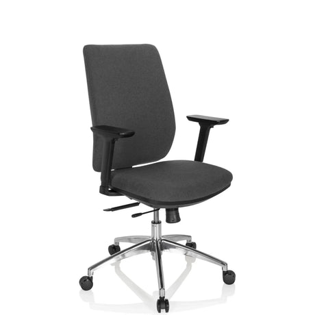 Silla de oficina profesional INTEGRIO I con tapicería de tela gris oscuro y base de estrella plateada de hjh OFFICE