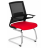 Silla viga voladiza INVENTOR V con respaldo de malla negra, asiento rojo y estructura cromada de hjh OFFICE