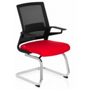 Silla viga voladiza INVENTOR V con respaldo de malla negra, asiento rojo y estructura cromada de hjh OFFICE