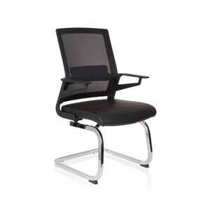 Silla de viga voladiza INVENTOR V PRO negra con respaldo de malla, reposabrazos y estructura de patín cromada de hjh OFFICE