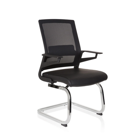 Silla de viga voladiza INVENTOR V PRO negra con respaldo de malla, reposabrazos y estructura de patín cromada de hjh OFFICE