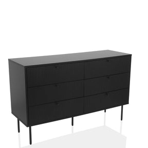 Aparador negro KARBY S con frentes acanalados y seis cajones de hjh LIVING