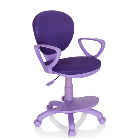 Silla giratoria para niños KID COLOUR morada con malla, reposabrazos y reposapiés de hjh OFFICE