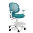Silla para niños KID ERGO azul con respaldo de malla, reposabrazos blancos y reposapiés de hjh OFFICE