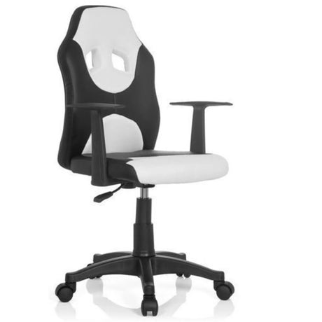Silla giratoria para niños KID GAME AL en blanco y negro con reposabrazos y base con ruedas de hjh OFFICE
