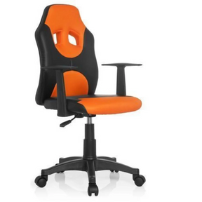 Silla giratoria para niños KID GAME AL en negro-naranja con reposabrazos y ruedas de hjh OFFICE