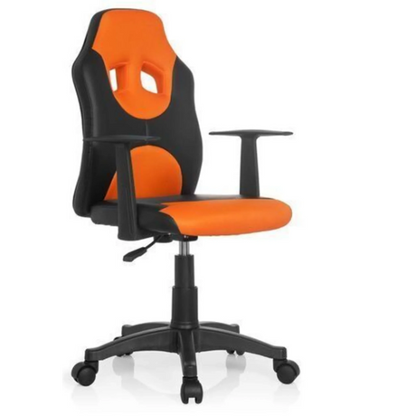 Silla giratoria para niños KID GAME AL en negro-naranja con reposabrazos y ruedas de hjh OFFICE
