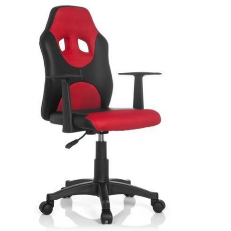 Silla giratoria para niños KID GAME AL en negro-rojo con reposabrazos y ruedas de hjh OFFICE