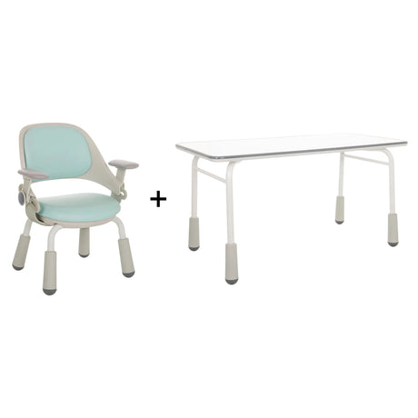 Set de sillas para niños KID GRO SET con asientos azul claro y escritorio blanco de hjh OFFICE