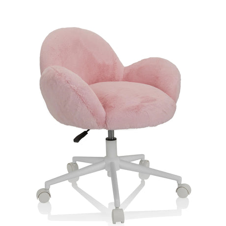 Silla giratoria para niños KID TEDDY rosa con funda esponjosa y base blanca con ruedas de hjh OFFICE
