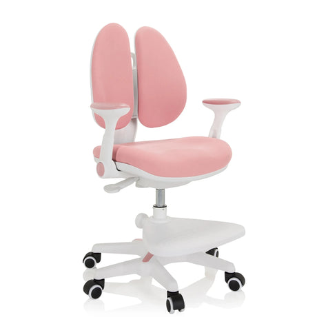 Silla para niños KID WING rosa con estructura blanca, reposapiés y ruedas de hjh OFFICE